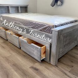 Solid Wood Twin Bed & Bamboo Mattress + Drawers 