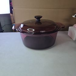 Vintage Corning Visions 5L Cranberry Glass Dutch Oven