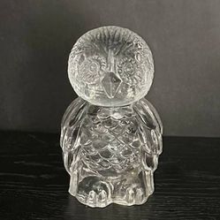 Vintage Clear Cut Lead Crystal Glass Owl Bird Figurine Paper Weight Sculpture Home Decor
