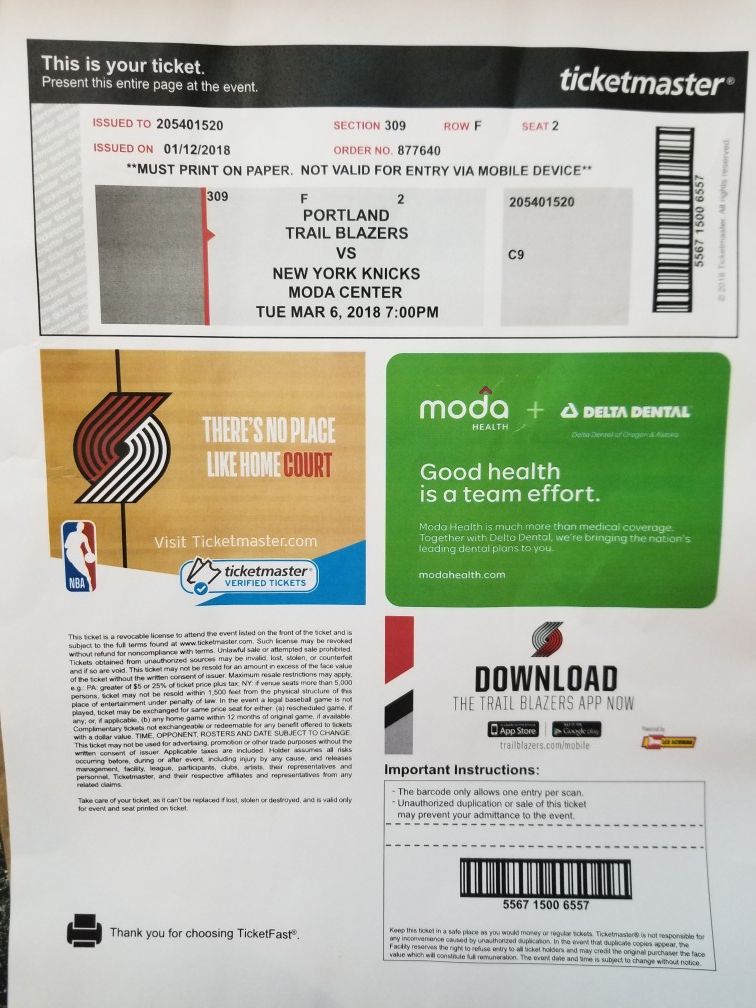Blazer tickets