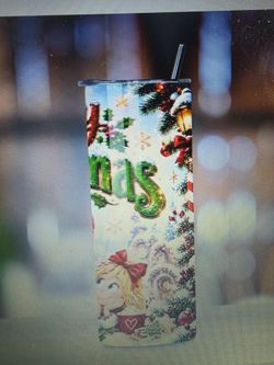 Christmas Skinny Tumbler with Straw