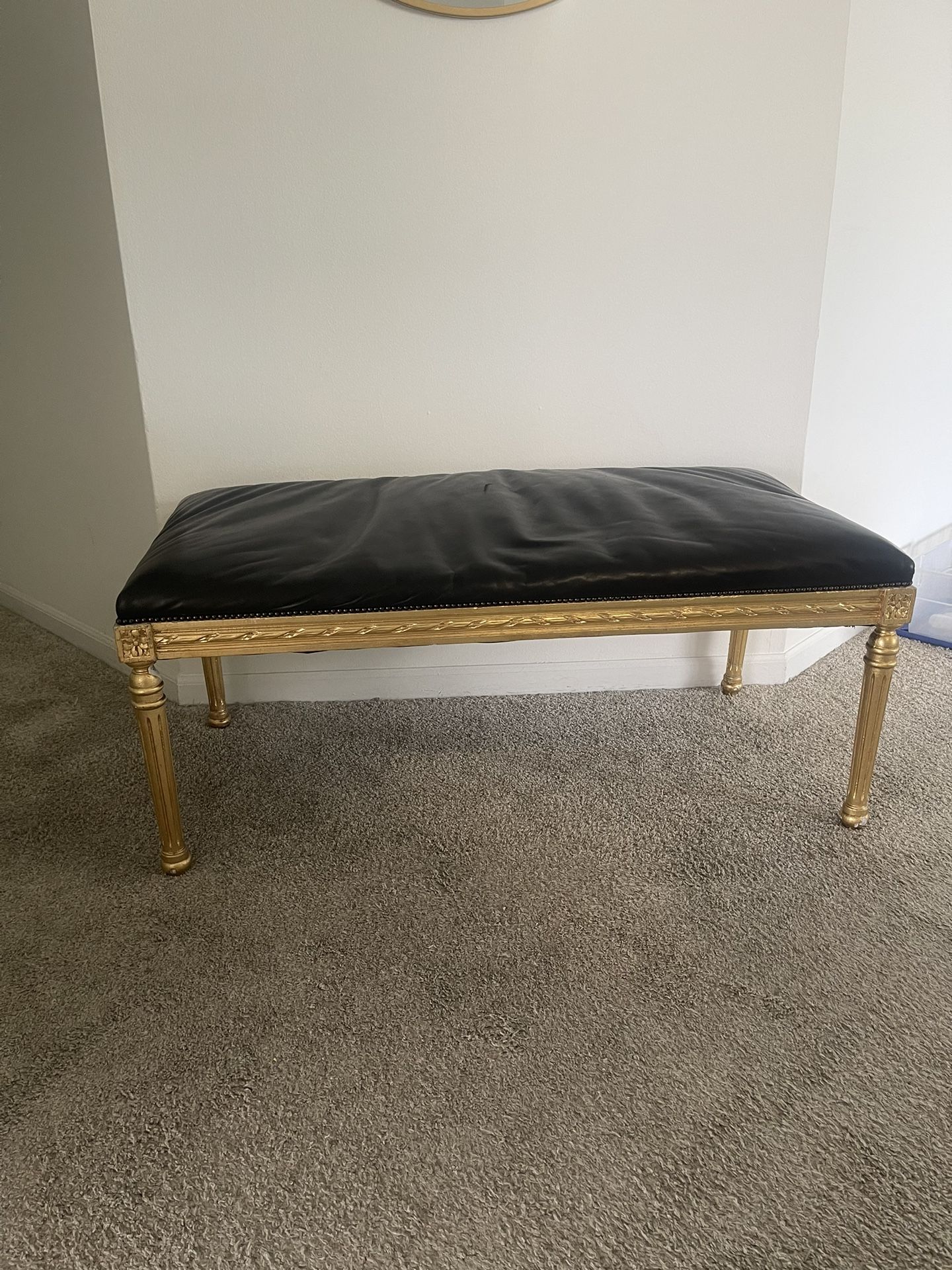 Black Leather Bench w/ Gold Trim