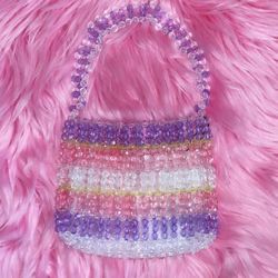 💜 New Zara Beaded Mini Shopper Bag Purse Multicolor 💜