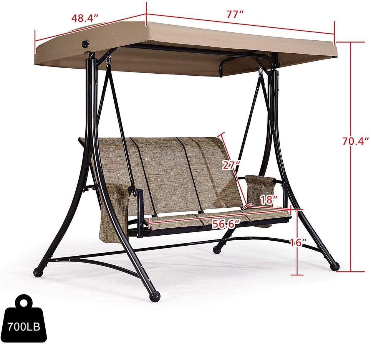 3 Seat Outdoor Swing Chair Patio Porch Swing(beige)