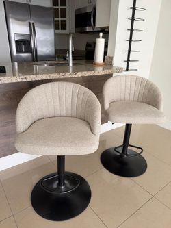 Set of 2 Upholstered Swivel Bar Stools