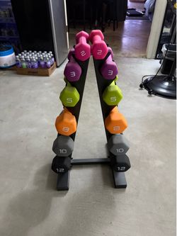80LB - 6 Pair Neoprene Dumbbell Set with Rack: 2-12 lbs