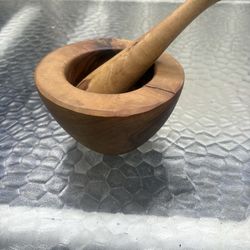 Wooden mortar and pestle