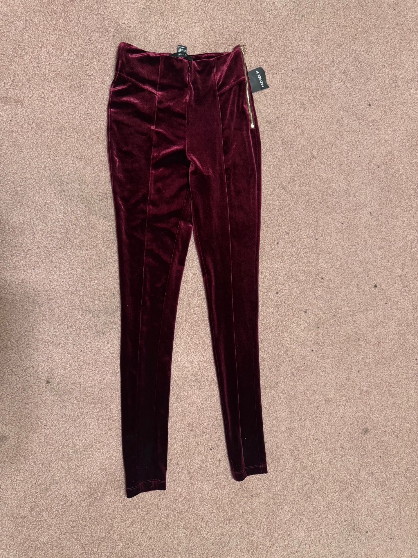 New Xs Burgandy red velvet leggings pants stretchy skinny goth emo githic party