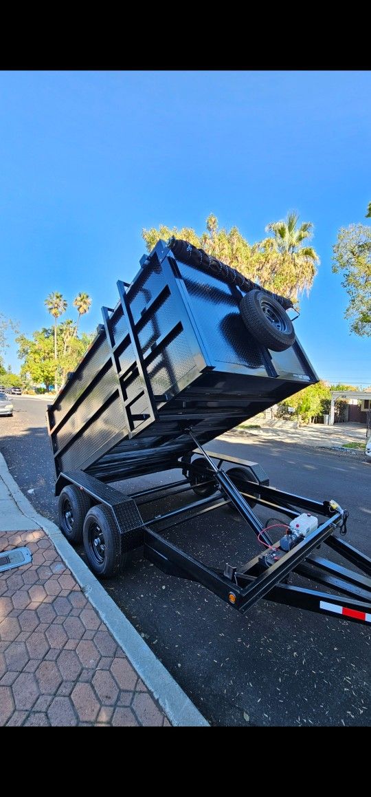 NEW DUMP TRAILERS 12x8x4 ROLLING TARP AND SPARE TIRE 2026 YEAR ELECTRIC BRAKES LIGHTS REMOTE CONTROL TITLE IN HAND READY FOR WORK🙂SE HABLA ESPAÑ...