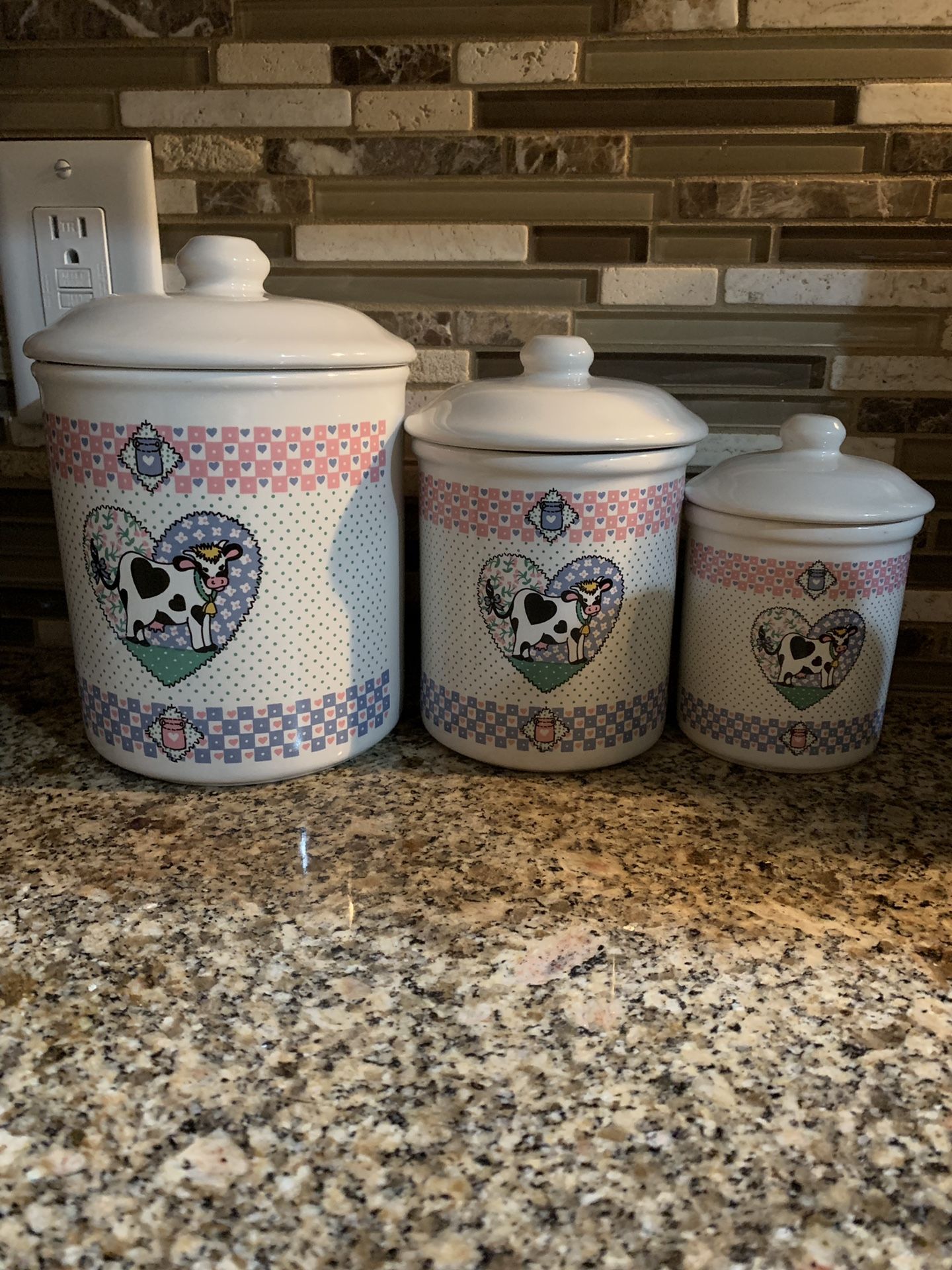 Vintage Cow Tabletops Unlimited Buttermilk canister set