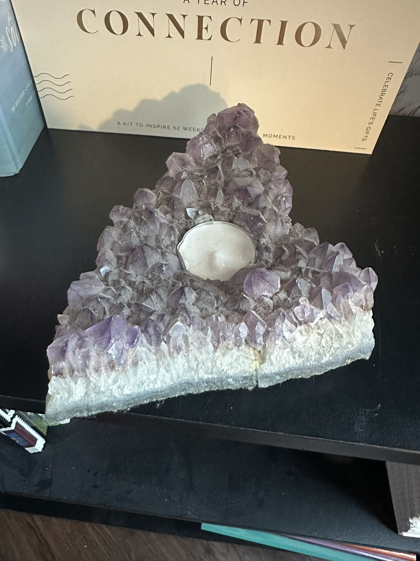 Purple Amethyst Quartz Crystal Tea Light Cluster  
