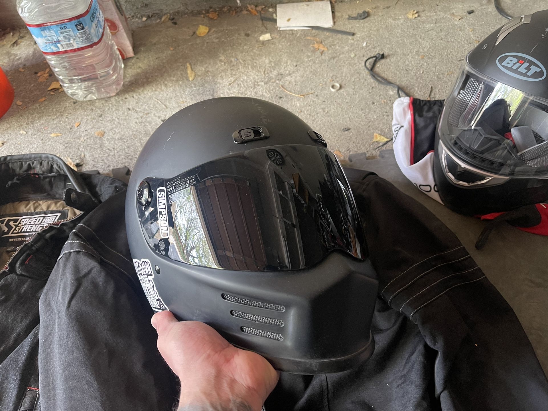 Motorcycle Gear: Harley Jacket, Simpson Helmet, Etc