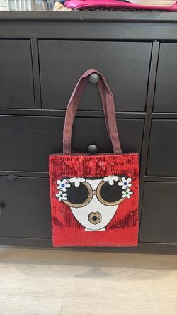 Red Sequin Tote Bag with Face Design