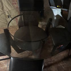 Rooms To Go Round Glass Dining Table Set – 4 Chairs