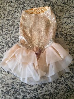 Gold Sequin Dog Dress with Tulle Layered Skirt