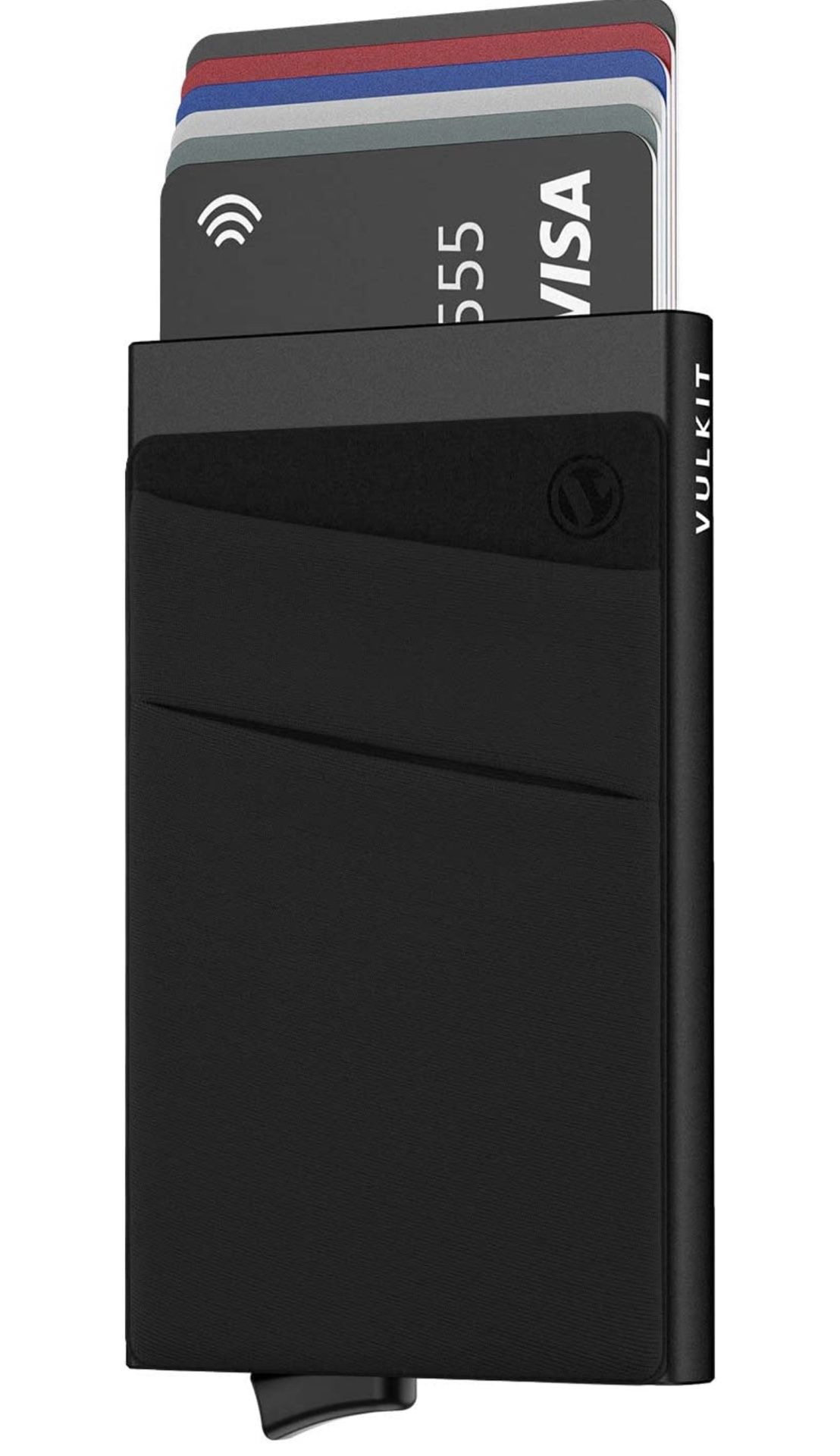 VULKIT Card Holder with Money Pocket Pop Up Wallet RFID Blocking Slim Metal Bank Card Case Holds 5 Cards and Notes