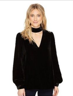PAIGE TAMAR VELVET LONG SLEEVE  BLOUSE BLACK