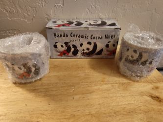 A Pair Of Ceramic Panda Cocoa Mugs 