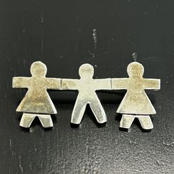  Vintage Rare Sterling Silver Boy and Girl Brooch Pin Three Kids Children Mexico 925 Signed 