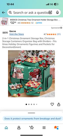 2-in-1 Christmas Ornament Storage Box, Christmas Storage Containers Organizer Bag with Dividers - Fits Xmas Holiday Ornaments Figurines and Pockets fo