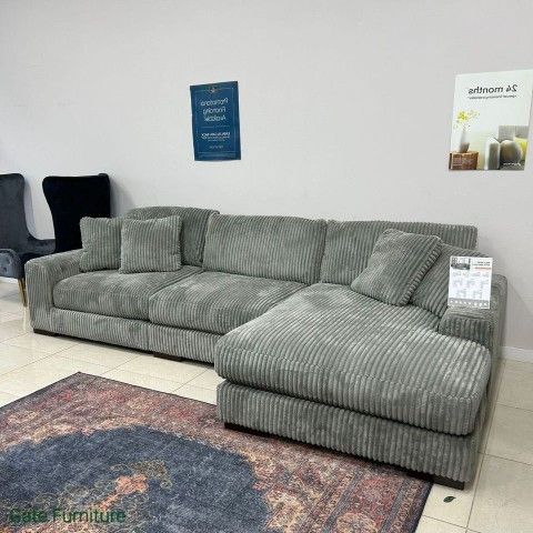 Brand New🐉$10 Down Payment Finance ▪️▪️Lindyn Velvet  Gray 3 Piece Sectional with Chaise 
