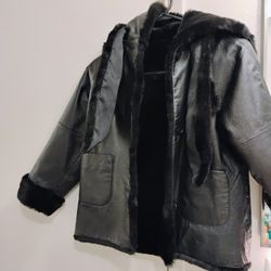 Girls Leather/Fur Inside Coat