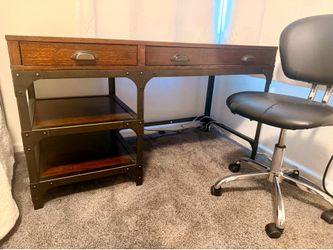 Solid Wood & Metal Industrial Desk Set with Chair – Perfect Back to School Setup!