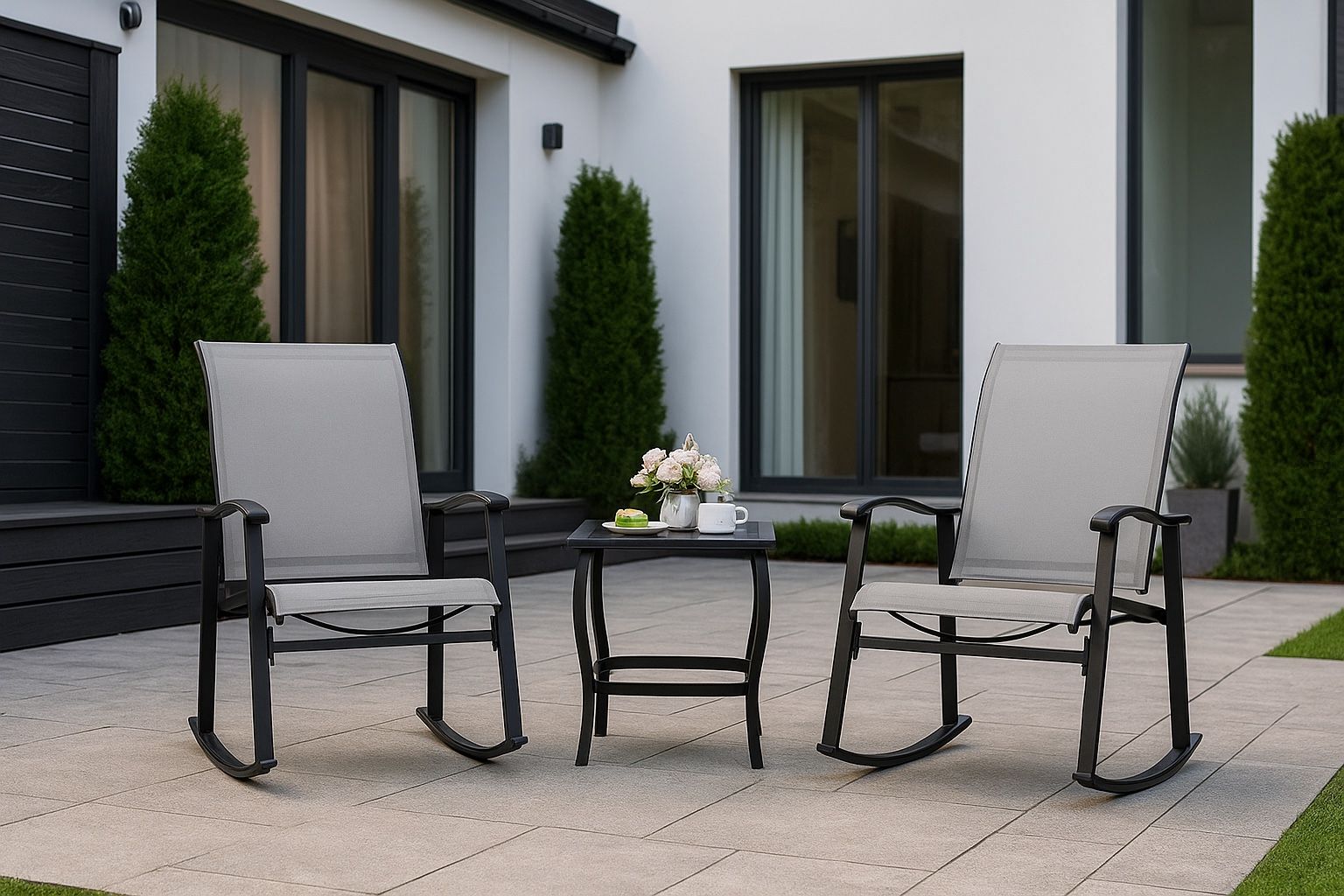 New 3 Pieces Patio Furniture Set Textilene Fabric Small Patio Furniture Set Conversation Set with Glass Table for Lawn, Garden, Balcony, Poolside  New