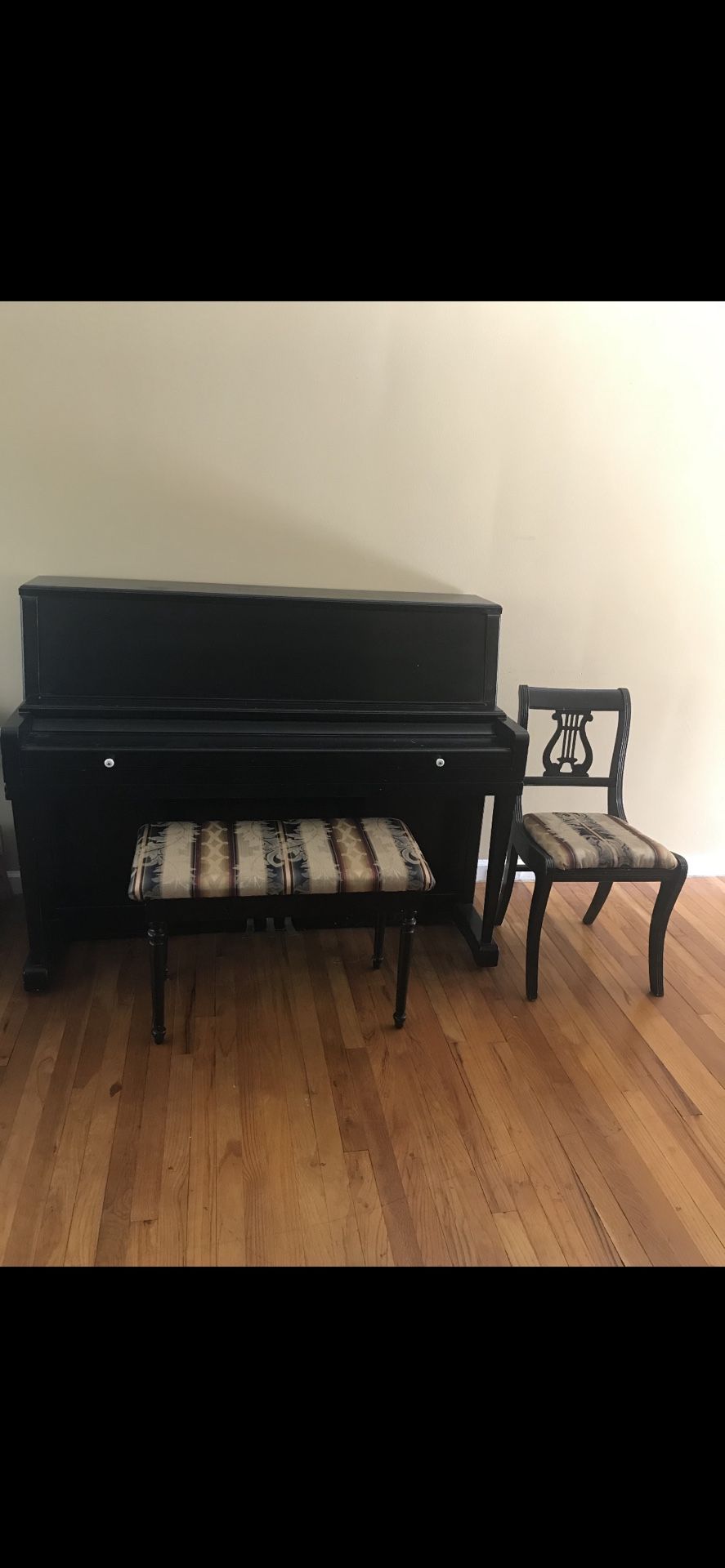 Wurlitzer piano, with bench and Chair