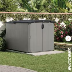 Glide top 5 ft. x 7 ft. Plastic Resin Storage Shed with Floor (32 sq. ft.) in Dove (Gray)