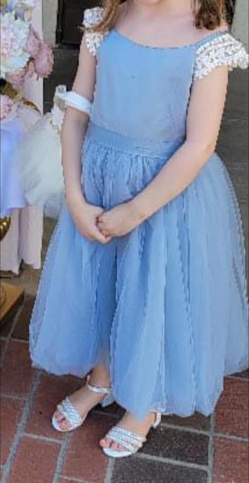 Dusty Blue Flower Girl Dress & Heels