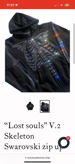 skeleton rinestone zip up hoodie 