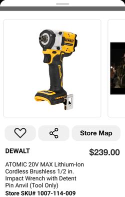 *NEW* Dewalt Atomic 20v Max Lithium-Ion Brushless 1/2 in Impact with detent pin anvil (tool only)