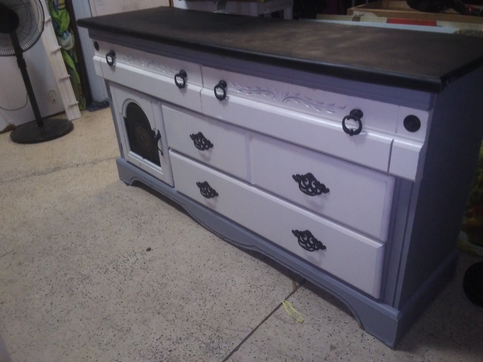 Wide gray dresser