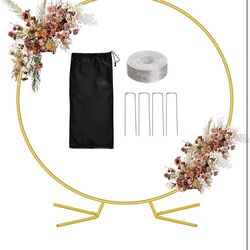 6.6FT Balloon Arch Stand Kit, Metal Round Backdrop Stand For Parties, Gold Circle Wedding Arches Frame With Base For Engagement Valentine Party Baby S