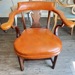 Vintage Southwood Leather Library Chair | Solid Mahogany | Hickory Furniture