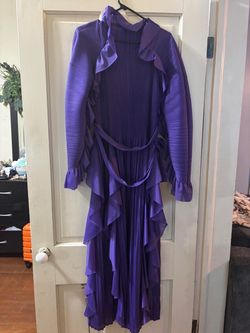 Purple Pleated Ruffle Midi Dress