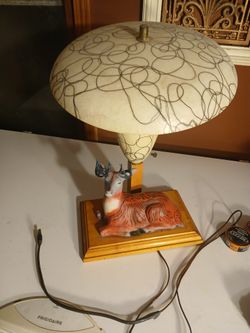 MCM Table Lamp Flocked Deer Buck Unique Fiberglass Shade Unique 18.5in Tall 