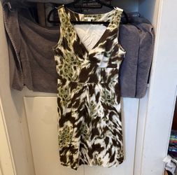Banana Republic Green and Brown Sleeveless Cotton Elegant Cocktail Dress