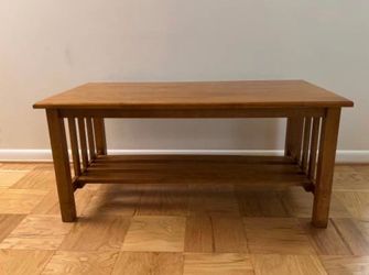 Mission Style Solid Wood Coffee Table with Lower Slatted Shelf