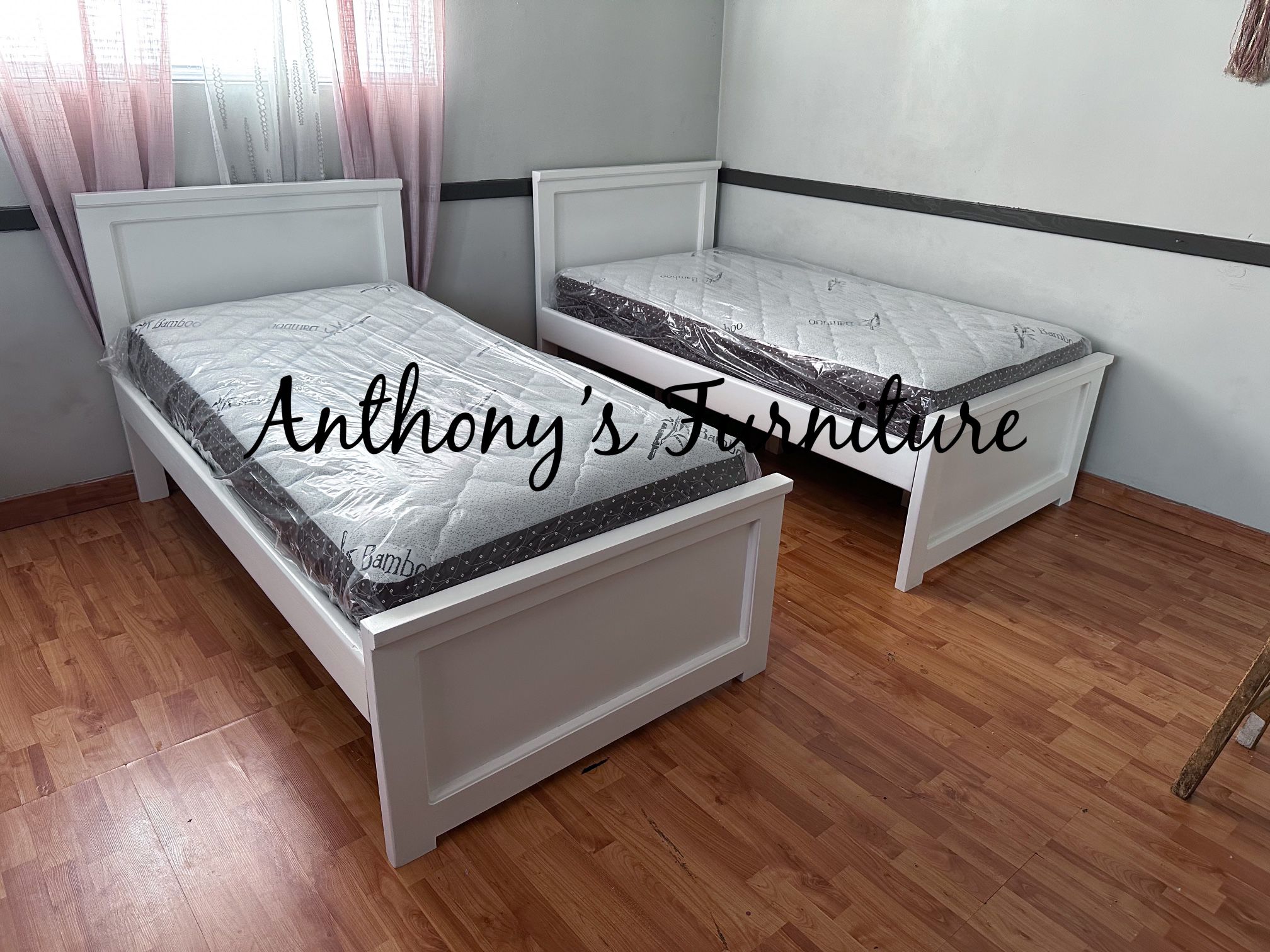 2 White Twin Bed & Bamboo Mattresses 
