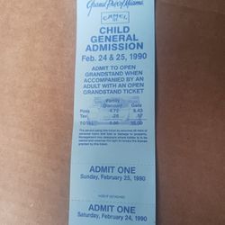 Nissan Grand Prix OF Miami/Camel GT - Child General Admission Ticket- Unused / Feb.24 & 25, 1990