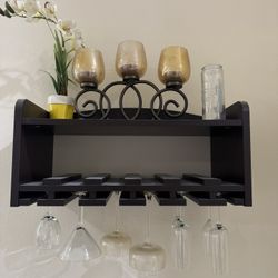 Wine Rack (6 Bottle Holder W/ Glass Holder) And Shelf On Top 