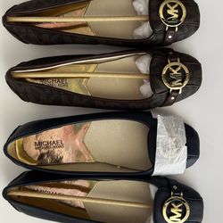 Michael Kors Brown and Navy blue ballet flats with a moccasin-inspired shape