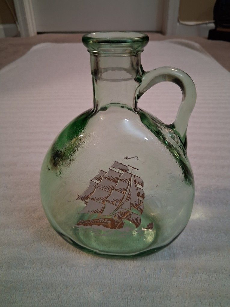Decanter Old Fitzgerald 1849 Flagship Ship Bottle Green Glass Vintage NO STOPPER