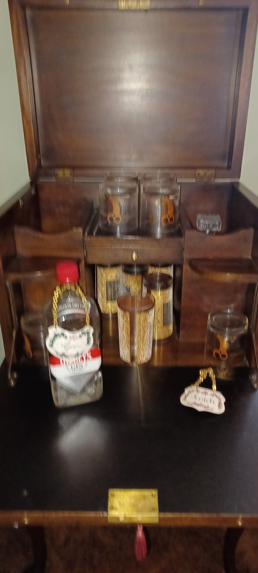 Vintage Liquor Cabinet With Original Crystal Decanters