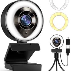 2021 Petocase HD 1080P Webcam with Microphone,Ring Light,Plug and Play,Adjustable Brightness,Advanced Auto-Focus,Privacy Protection,USB Streaming Webc