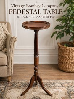 Vintage Bombay Company Pedestal Accent Table 35” Tall Wood Plant Stand