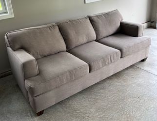 3-Seat Taupe Fabric Sofa with Wood Legs
