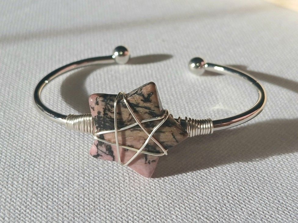 Rhodonite Crystal Star Cuff Bracelet